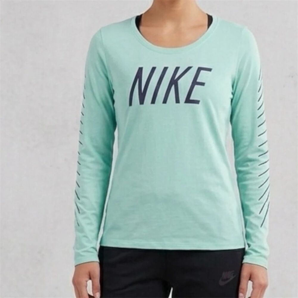 Nike Dri-Fit Tee Shirt Womens Sz Large Long Sleeve Athletic spellout Top New